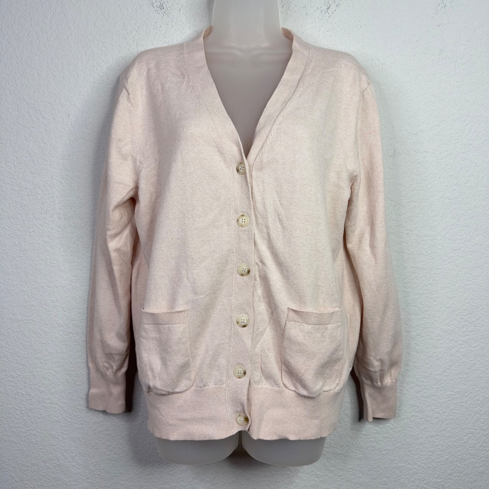 Lee Mathews Cardigan Women M Blush Pink Cotton Cashmere Button Preppy Luxury